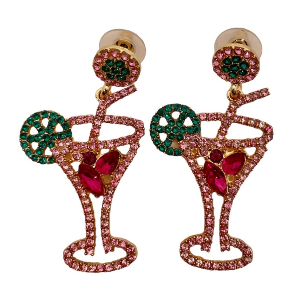 🌻⭐️✨✨ FREE Alcohol Drink Cup Margarita Snack Art Rhinestone Hipster Earrings